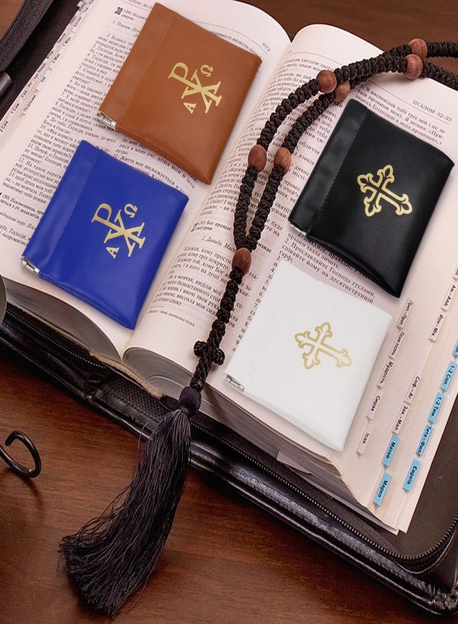 KONIDUN 4Pcs Rosary Pouch Catholic with Gold Cross PU Leather - Rosary Case Holder with Magnetic Top Bag for Women Men Coin Purses, Ideal for Catholic Faithful Travel Christmas(Classic Colors) - Image 3